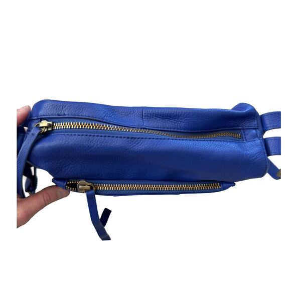 Kelsi Dagger Royal Blue Pebble Leather, Gold Studded Shoulder Crossbody Bag - Picture 6 of 14